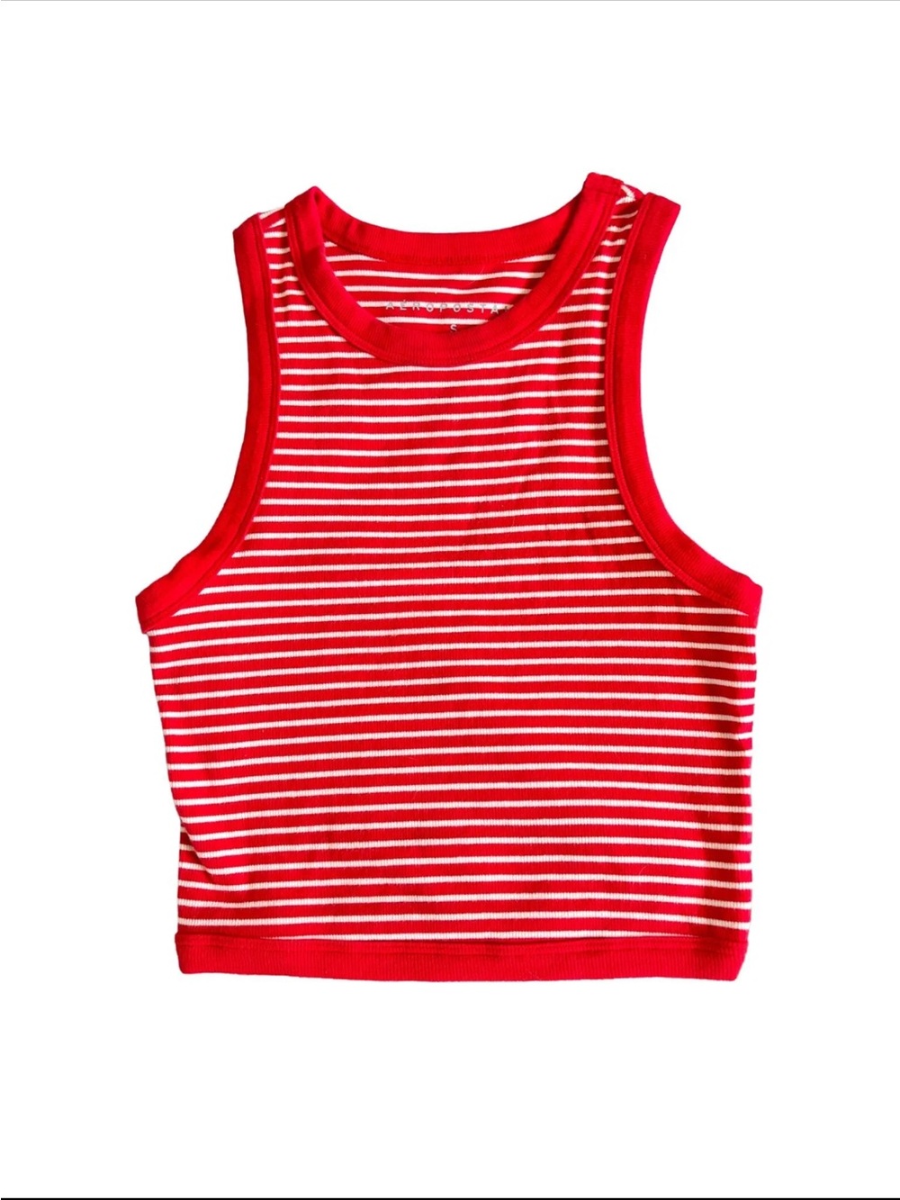 Aeropostale Red & White Striped High Neck Tank Top Small